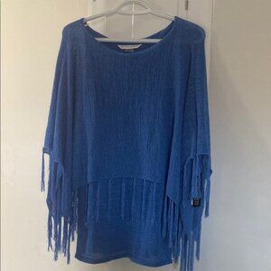 Blue Women's Sweater with Fringe